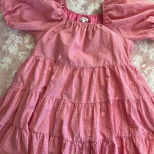 Wishlist Pink Gingham Tiered Puff-Sleeve Dress